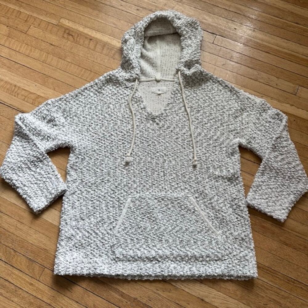 Lou & Grey Women's Pullover Hoodie Size L Cotton Blend Cream-Black Coastal